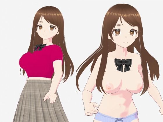 赤いシャツに蝶ネクタイの巨乳美女（セリフなし  3DCGモデル  イラスト集）