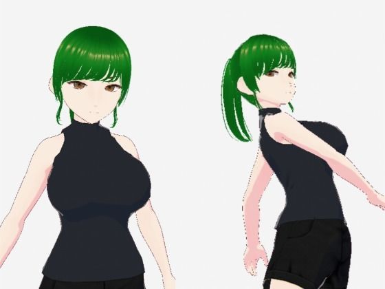 グリーンヘアーのツンデレ美女（セリフなし  3DCGモデル  イラスト集）